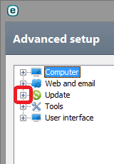 ESET advanced setup settings, update, settings